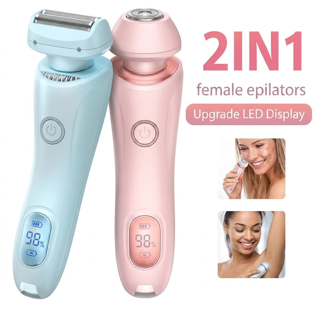 2 In 1 Hair Removal Epilator USB Rechargeable Trimmer Women Body Razor Face Leg Armpit Bikini Hand Pubic Shaver Hair Remover