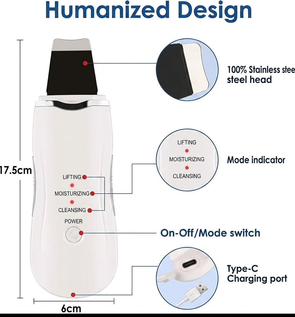 3-in-1 Ultrasonic Facial Skin Scrubber